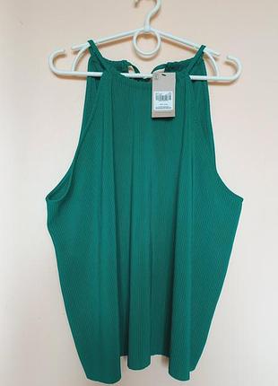 Ярко зеленая майка плиссе батал, праздничная майка в рубчик, блуза без рукавов, майка плиссе 56-60 г.