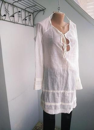 Длинная туника платье хлопок на лето x's-m