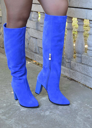 Сапоги из натуральной замши на высоком каблуке 9,5см