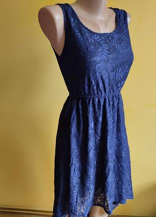 Платье темно-синее гипюр на подкладке mela london