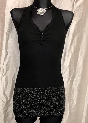 Винтажная майка в рубчик на шею vintage 2000s y2k с стразами