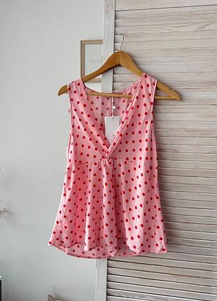 Блуза майка в горошек розового цвета вискоза stradivarius