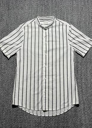 Сорочка в полоску pier one стрейч комір стійка чорон біла