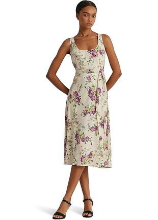 Ralph lauren floral belted crepe sleeveless dress платье креп  s/m (4)