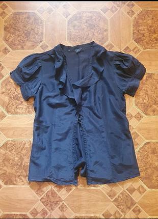 Чорна з воланами блуза, шовк та бавовна