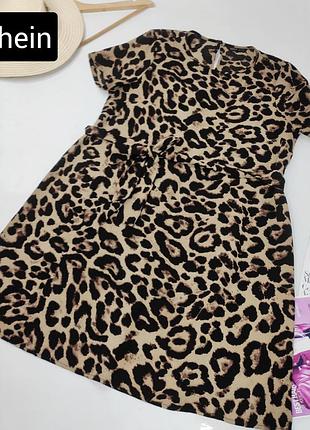 Платье женское мини леопардовое с короткими рукавами и поясом от бренда shein m