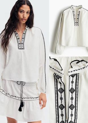 Блуза вишиванка h&m зі льном m-l , xl ( 48-50)
