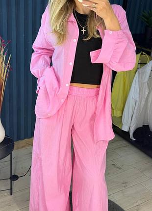 Костюм батистовый батист тройка рубашка шорты брюки палаццо