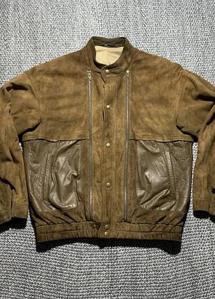 Куртка бомбер шкіряний, замшевий вінтаж коричнева