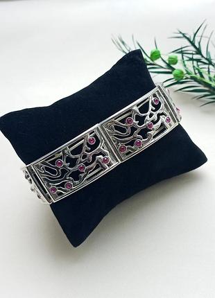 Вінтажний браслет, рожеві кристали, сріблястий, вінтаж