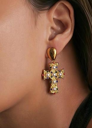 Сережки хрестики позолота тренд 2025