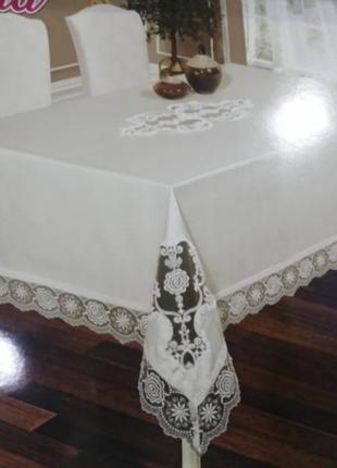 Шикарная скатерть с кружевом, жемчугом, 160*220, пр-во турция