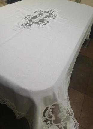 Шикарная скатерть с кружевом, жемчугом, 160*220, пр-во турция