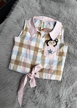 Літній легкий топ сорочка в клітинку з мавпою