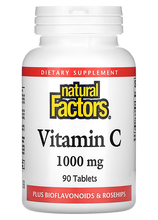 Natural factors, вітамін с, з біофлавоноїдами та шипшиною, 1000 мг, 90 таблеток