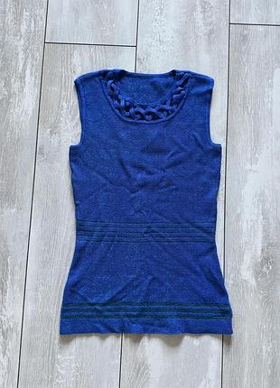 Синя вʼязана майка s