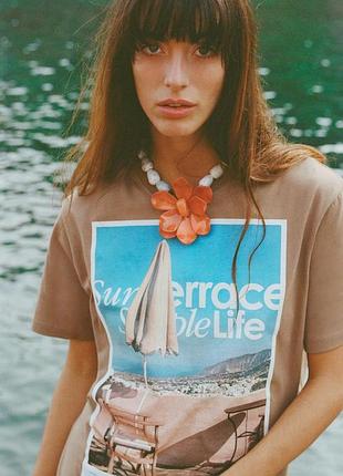 Самая тонкая хлопковая футболка zara с принтом. цвет и качество-топ.9 фото