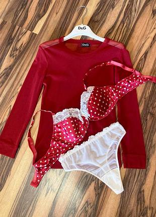 Червоно-білий у горошок комплект "d&amp;g" у вінтажному стилі: бюстгальтер і трусики