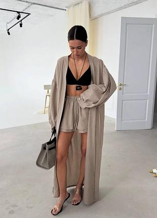 Жіночий літній комплект шорти та кардиган з жатки