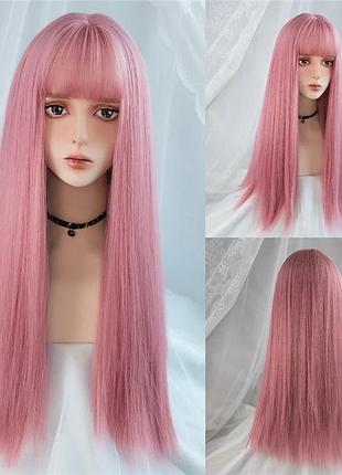 Женская косплей-перука длинные розовые волосы с прямым горлышком, идеальный образ для вечеринки или лолита