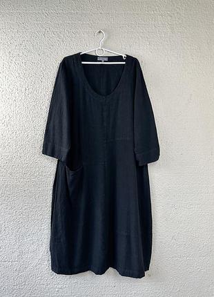 Льняное платье миди кокон батал, большой размер
