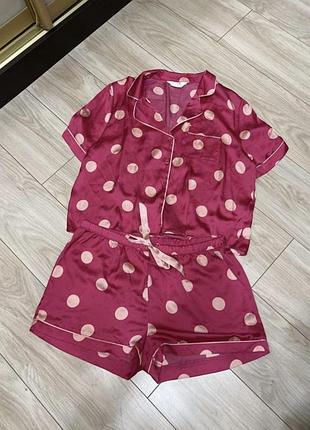 Пижама женская набор для сна с шортами классный домашний костюм красивый в горошек практичный