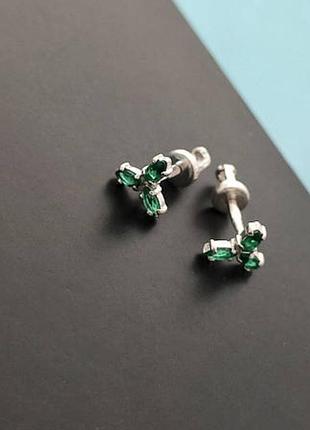 Серебряные серьги трехлистник