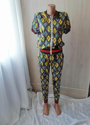 Летний трикотажный женский стильный костюм брючный костюм