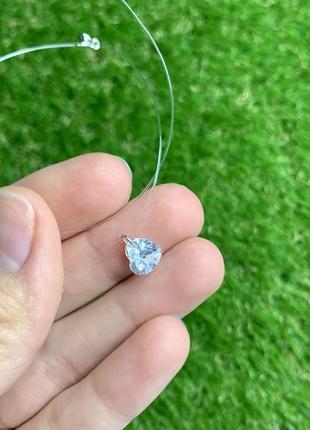 Женский кулон подвеска камешек в форме сердца на леске серебро камень камушек3 фото