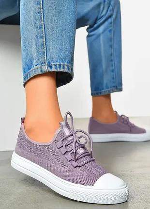 Кеди жіночі бузкового кольору на шнурівці текстиль