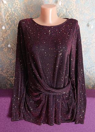 Нарядная блестящая блуза кофта большой размер батал 50 /52 блузка