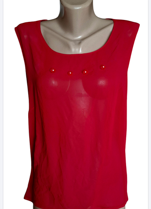 Майка блуза ошатна червона напівпрозора натуральний шовк розмір l
