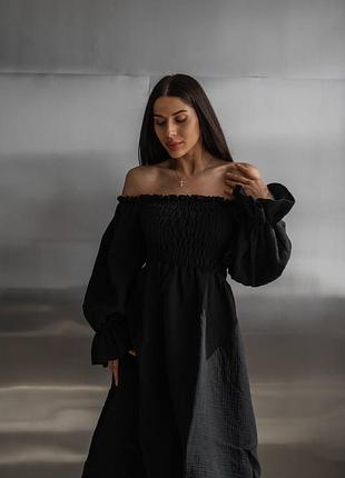 Женское стильное платье миди на резинке муслин