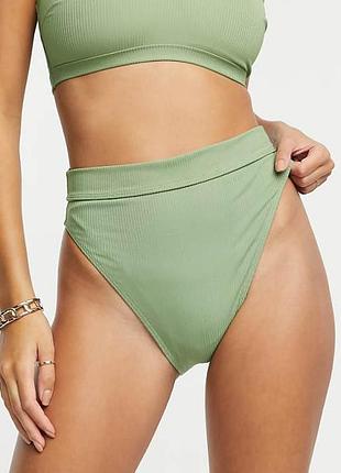 Купальні плавки у рубчик з високими вирізами на стегнах asos хакі
