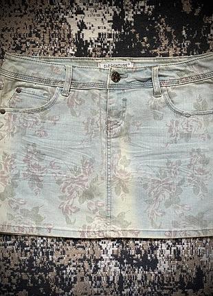 Світло-блакитна жіноча джинсова міні-спідниця з трояндами clockhouse | розмір м | нова