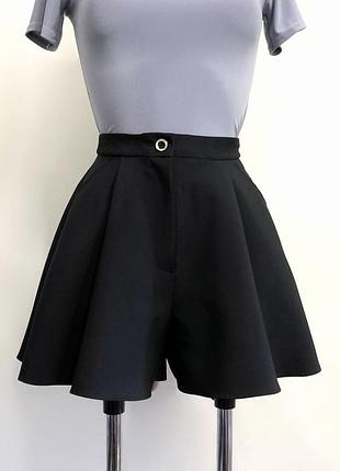 Чорні жіночі шорти палаццо (кльош) тканинні висока посадка xs, s, m