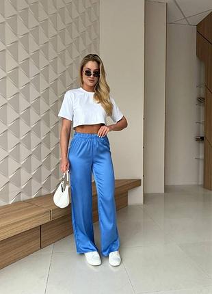 Костюм трійка атлас штани спідниця та футболка топ