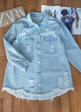 Стильна подовжена джинсова сорочка, рубашка, плаття shein m/l