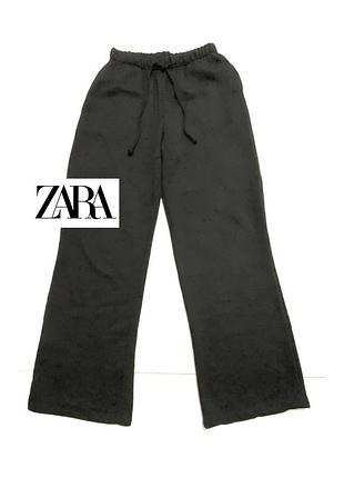 Zara s теплі начос трикотажні широкі штани чорні жіночі гумка шнурок