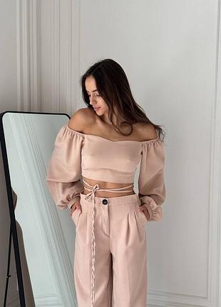 Жіночий костюм топ+штани на високій талії