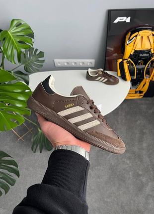 Жіночі кросівки adidas samba beige brown адідас самба коричневого з бежевим кольорів2 фото