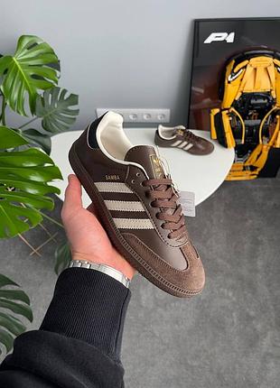 Жіночі кросівки adidas samba beige brown адідас самба коричневого з бежевим кольорів3 фото