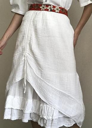 Біла спідниця на літо на дачу для фотосесії ярусна спідничка з бавовни