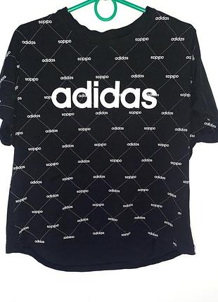 Футболка adidas чорна з білою трикотаж бавовна 36р s оверсайз