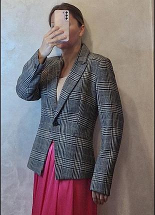 Серый жакет блейзер пиджак в клетку zara