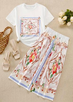 Костюм літній жіночій футболка +спідниця міді