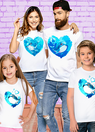 Футболки білі push it фемілі лук family look для всієї родини «родина китів»