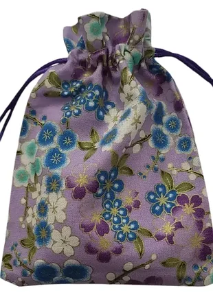 Мешочек хб цветочный принт для карт таро, сиреневый (14*10 см)