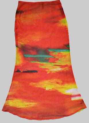 Прозора літня довга спідниця максі дзвін prettylittlething xs червоний тай-дай