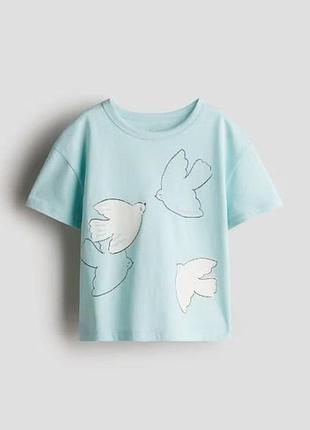 Стильная брендовая футболка для девочки от h&m Англия голубя